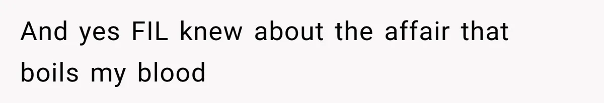 And yes FIL knew about the affair that boils my blood