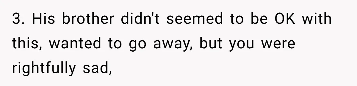 3. His brother didn't seemed to be OK with this, wanted to go away, but you were rightfully sad,