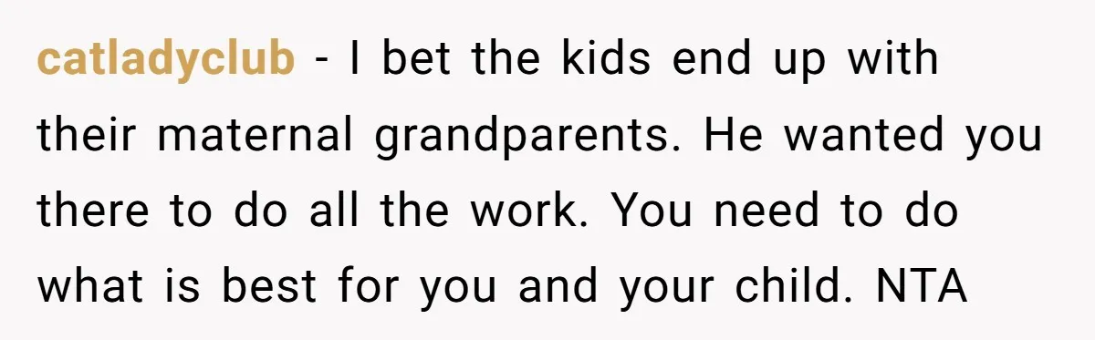 catladyclub − I bet the kids end up with their maternal grandparents. He wanted you there to do all the work. You need to do what is best for you...