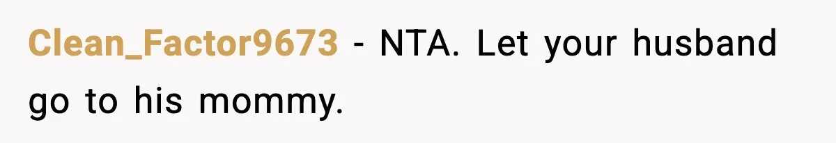 Clean_Factor9673 - NTA. Let your husband go to his mommy.