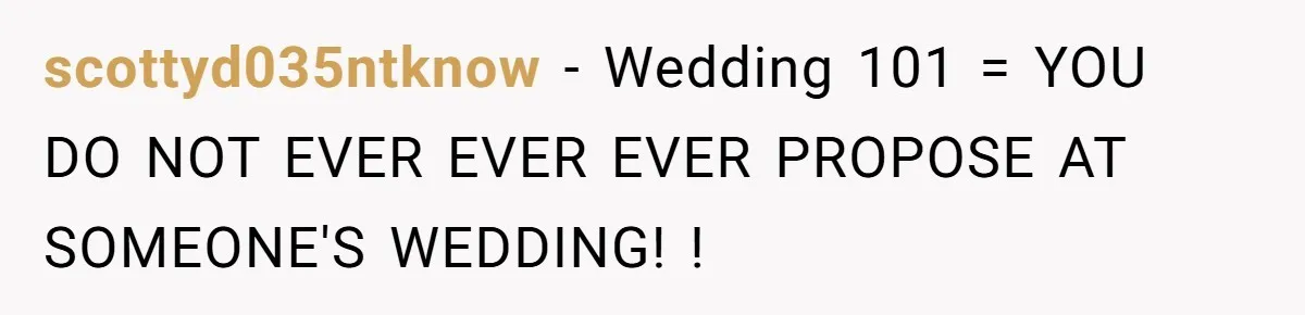 scottyd035ntknow − Wedding 101 = YOU DO NOT EVER EVER EVER PROPOSE AT SOMEONE'S WEDDING! !