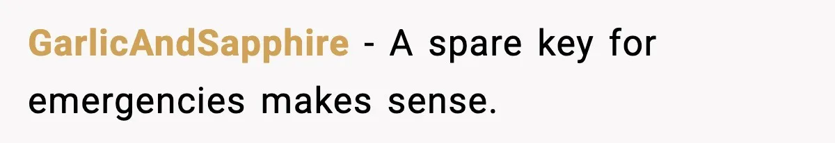 GarlicAndSapphire - A spare key for emergencies makes sense.