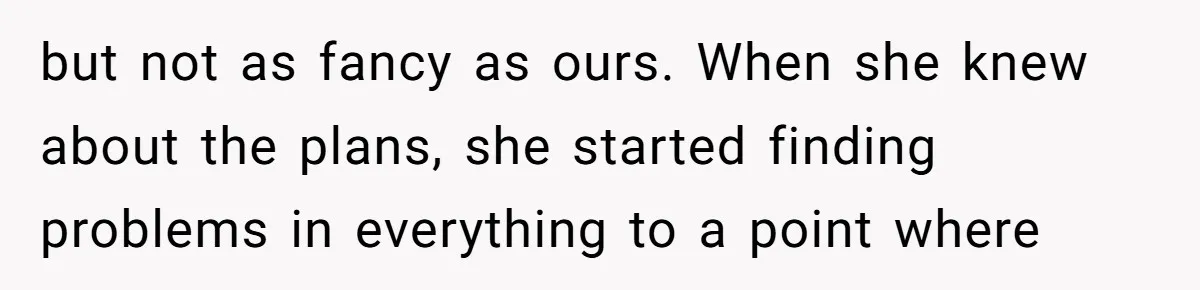 but not as fancy as ours. When she knew about the plans, she started finding problems in everything to a point where
