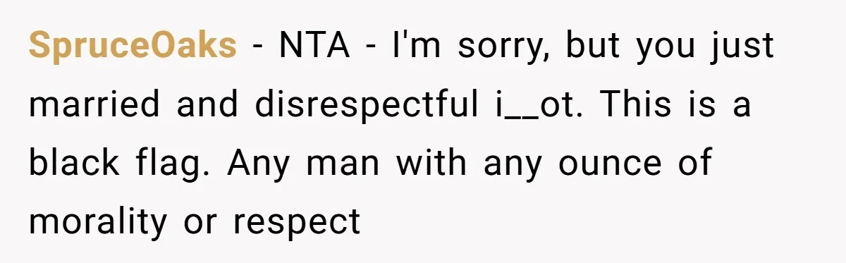SpruceOaks − NTA - I'm sorry, but you just married and disrespectful i__ot. This is a black flag. Any man with any ounce of morality or respect