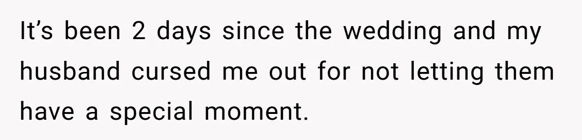 It’s been 2 days since the wedding and my husband cursed me out for not letting them have a special moment.