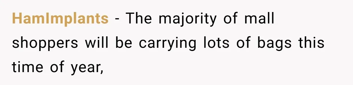 HamImplants − The majority of mall shoppers will be carrying lots of bags this time of year,
