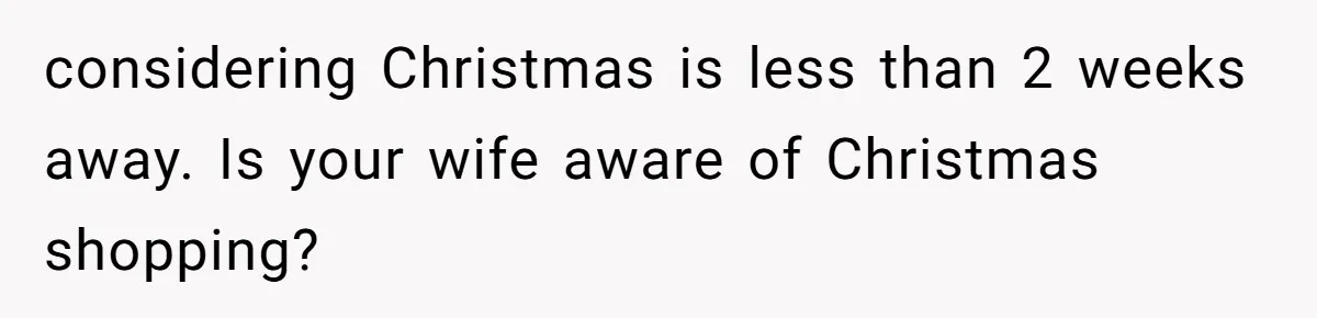 considering Christmas is less than 2 weeks away. Is your wife aware of Christmas shopping?