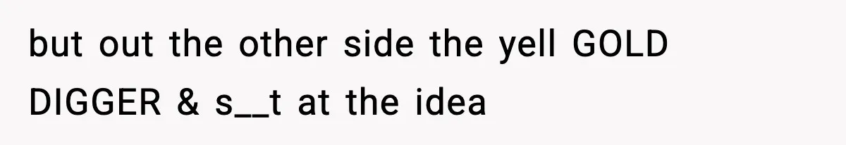 but out the other side the yell GOLD DIGGER & s__t at the idea