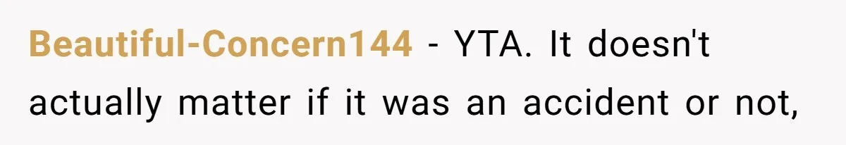 Beautiful-Concern144 − YTA. It doesn't actually matter if it was an accident or not,