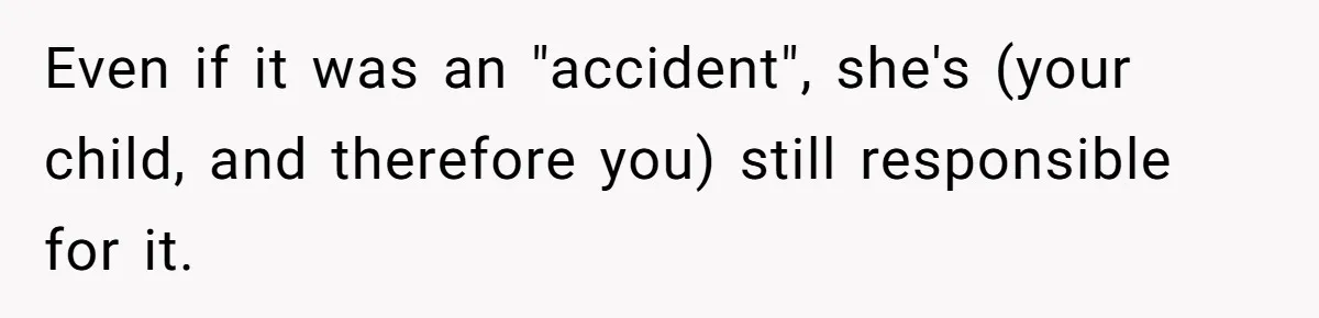Even if it was an "accident", she's (your child, and therefore you) still responsible for it.