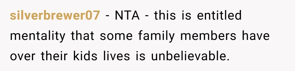 silverbrewer07 − NTA - this is entitled mentality that some family members have over their kids lives is unbelievable.