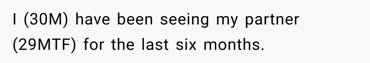 I (30M) have been seeing my partner (29MTF) for the last six months.