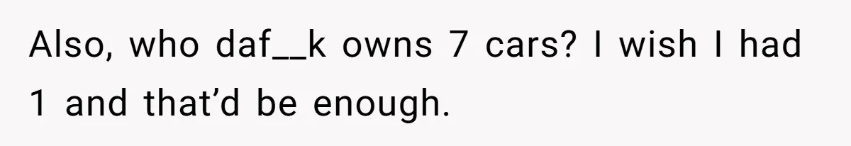 Also, who daf__k owns 7 cars? I wish I had 1 and that’d be enough.