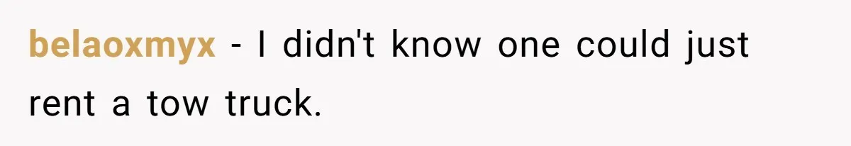 belaoxmyx − I didn't know one could just rent a tow truck.