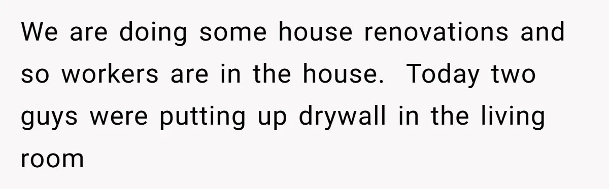 We are doing some house renovations and so workers are in the house.  Today two guys were putting up drywall in the living room