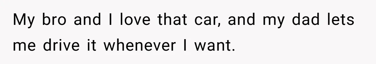 My bro and I love that car, and my dad lets me drive it whenever I want.