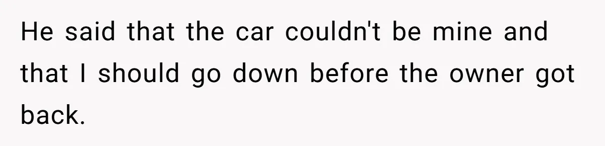 He said that the car couldn't be mine and that I should go down before the owner got back.