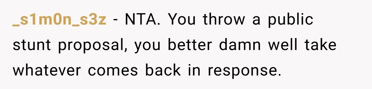 _s1m0n_s3z − NTA. You throw a public stunt proposal, you better damn well take whatever comes back in response.