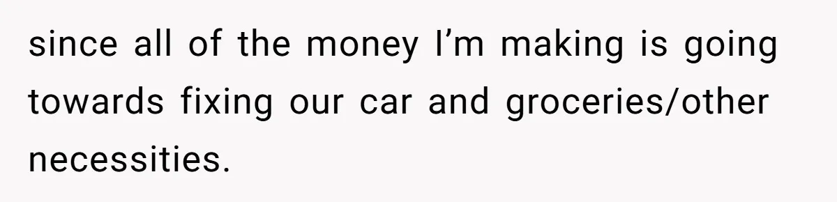 since all of the money I’m making is going towards fixing our car and groceries/other necessities.