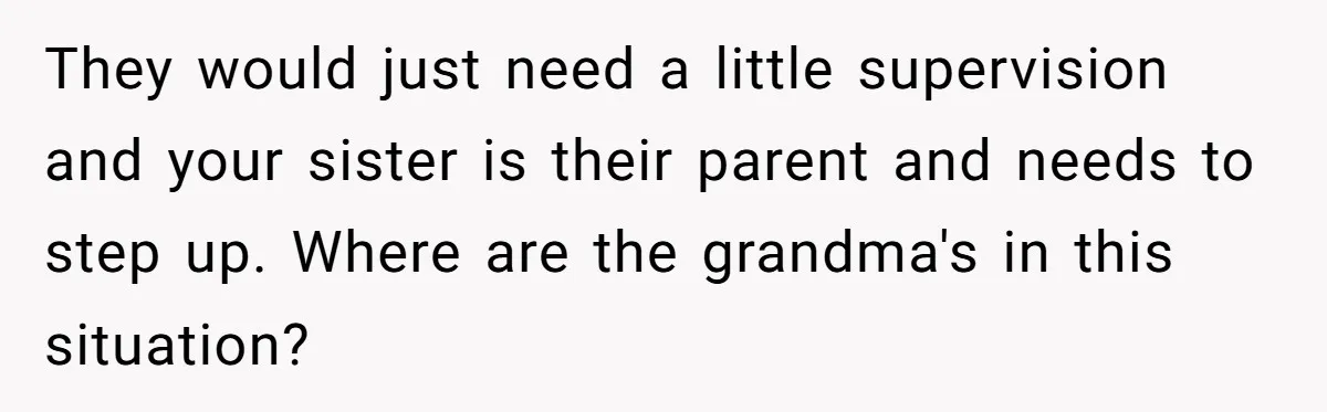 They would just need a little supervision and your sister is their parent and needs to step up. Where are the grandma's in this situation?