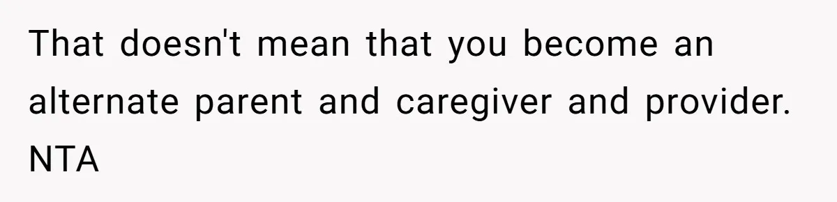 That doesn't mean that you become an alternate parent and caregiver and provider. NTA
