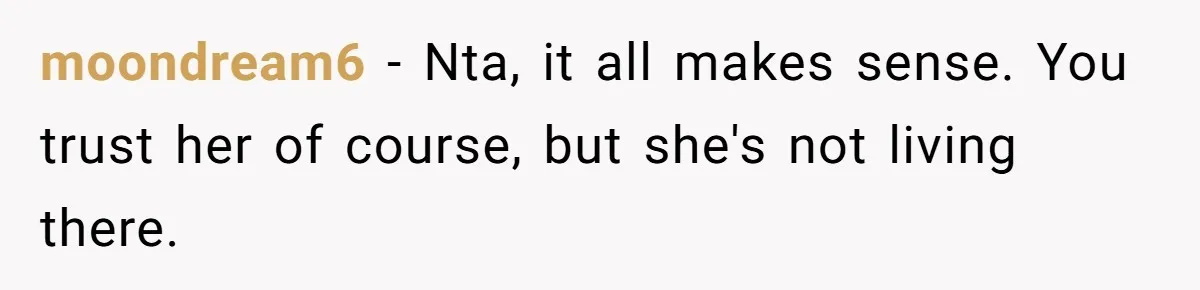 moondream6 − Nta, it all makes sense. You trust her of course, but she's not living there.