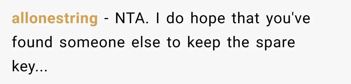 allonestring − NTA. I do hope that you've found someone else to keep the spare key...
