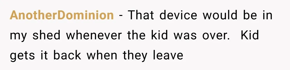 AnotherDominion − That device would be in my shed whenever the kid was over.  Kid gets it back when they leave