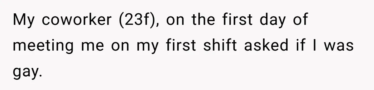 My coworker (23f), on the first day of meeting me on my first shift asked if I was gay.