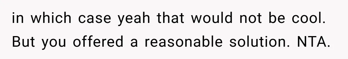 in which case yeah that would not be cool. But you offered a reasonable solution. NTA.