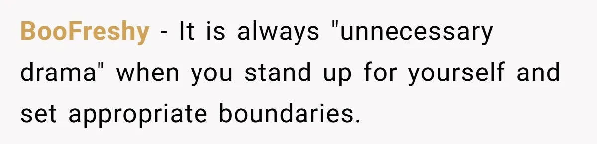 BooFreshy − It is always "unnecessary drama" when you stand up for yourself and set appropriate boundaries.