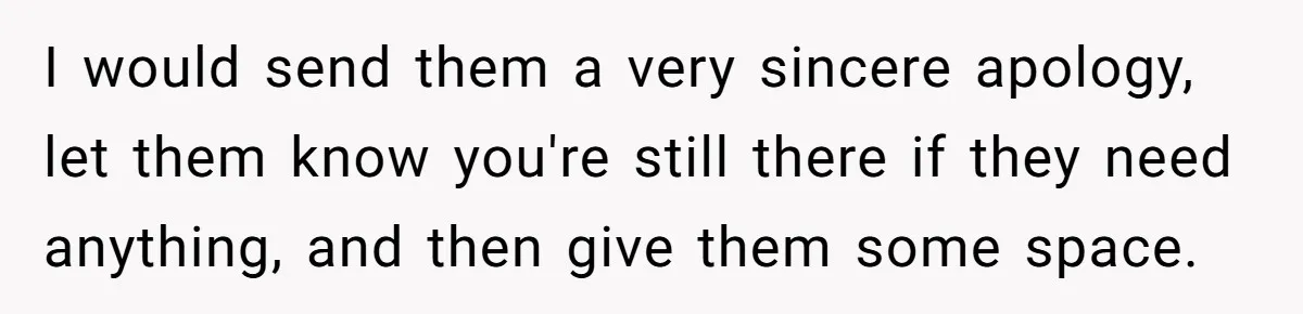 I would send them a very sincere apology, let them know you're still there if they need anything, and then give them some space.