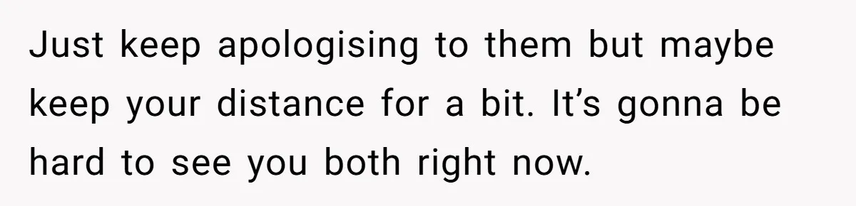 Just keep apologising to them but maybe keep your distance for a bit. It’s gonna be hard to see you both right now.
