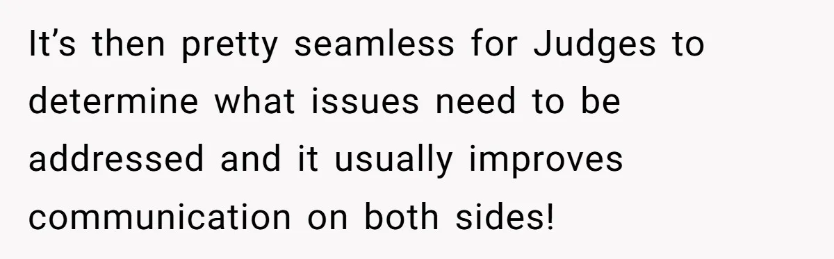 It’s then pretty seamless for Judges to determine what issues need to be addressed and it usually improves communication on both sides!