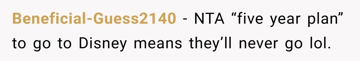 Beneficial-Guess2140 − NTA “five year plan” to go to Disney means they’ll never go lol.