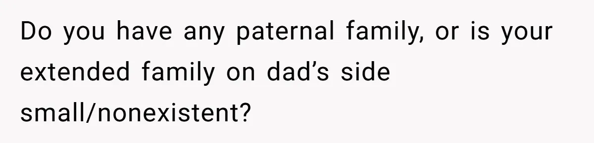 Do you have any paternal family, or is your extended family on dad’s side small/nonexistent?