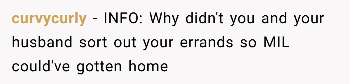 curvycurly − INFO: Why didn't you and your husband sort out your errands so MIL could've gotten home