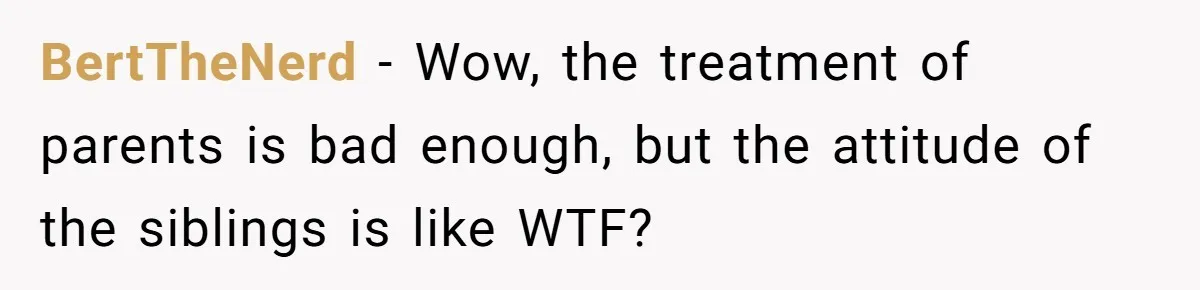 BertTheNerd − Wow, the treatment of parents is bad enough, but the attitude of the siblings is like WTF?