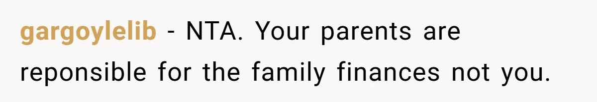 gargoylelib − NTA. Your parents are reponsible for the family finances not you.