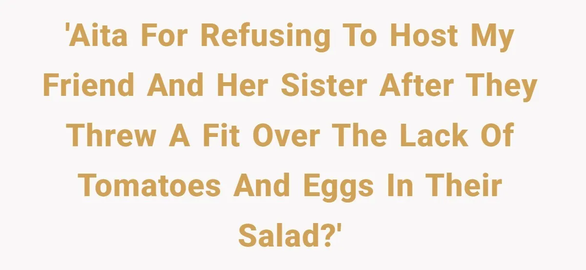 'AITA for refusing to host my friend and her sister after they threw a fit over the lack of tomatoes and eggs in their salad?'