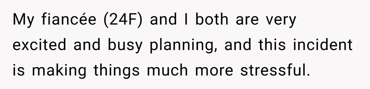 My fiancée (24F) and I both are very excited and busy planning, and this incident is making things much more stressful.