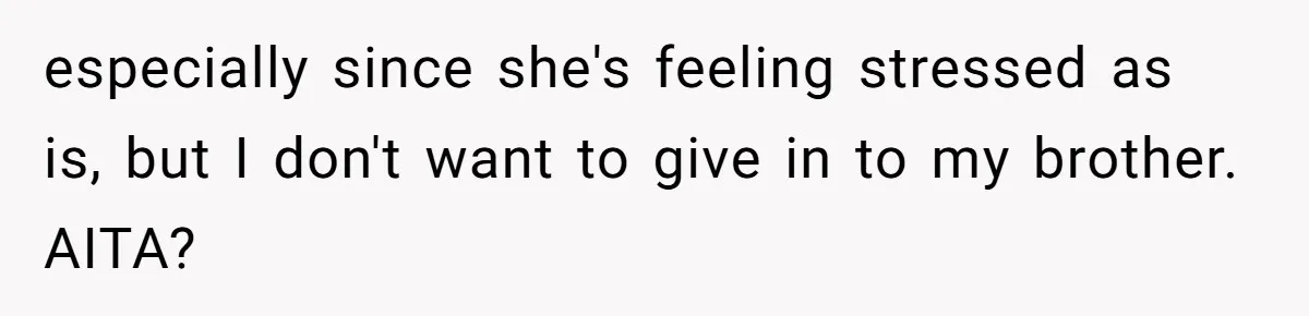 especially since she's feeling stressed as is, but I don't want to give in to my brother. AITA?