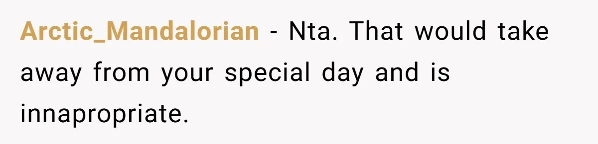 Arctic_Mandalorian − Nta. That would take away from your special day and is innapropriate.