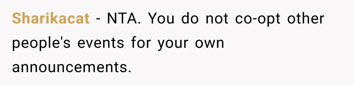 Sharikacat − NTA. You do not co-opt other people's events for your own announcements.
