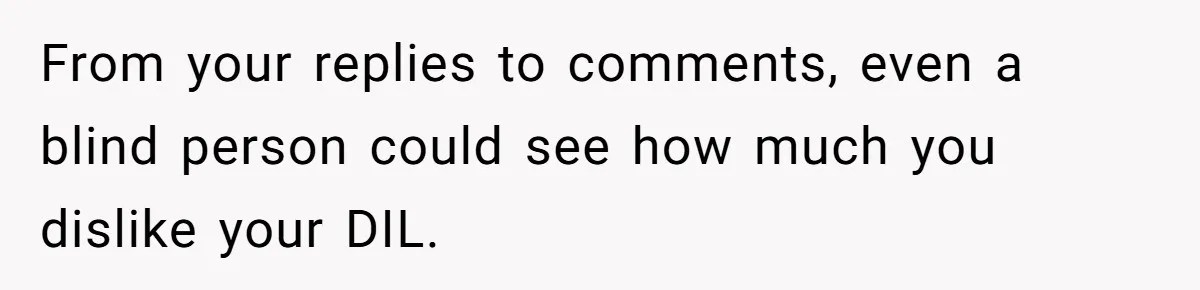 From your replies to comments, even a blind person could see how much you dislike your DIL.