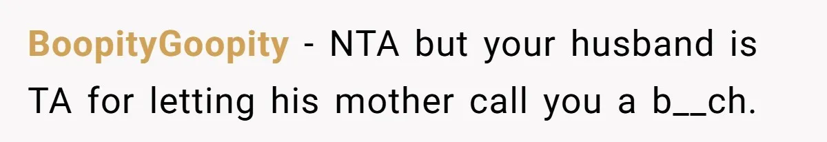 BoopityGoopity − NTA but your husband is TA for letting his mother call you a b__ch.