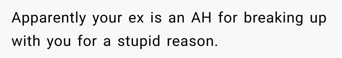 Apparently your ex is an AH for breaking up with you for a stupid reason.