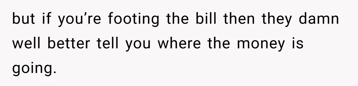 but if you’re footing the bill then they damn well better tell you where the money is going.