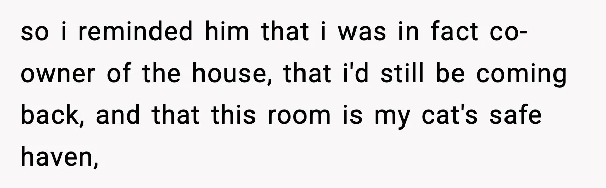 so i reminded him that i was in fact co-owner of the house, that i'd still be coming back, and that this room is my cat's safe haven,