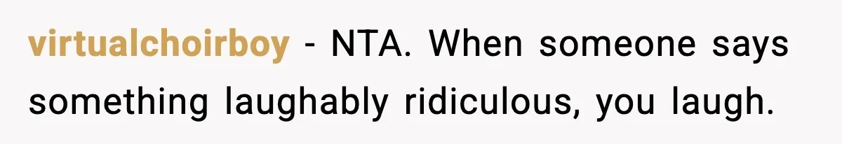 virtualchoirboy − NTA. When someone says something laughably ridiculous, you laugh.